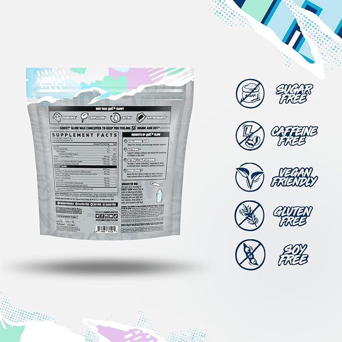 GHOST Glow Sticks: Beauty and Detox Supplement - 30 On-The-Go Stick Packs, Mango Margarita - Hyaluronic Acid, Biotin & L-Theanine for Skin-Boosting Support - Sugar Free, Gluten Free