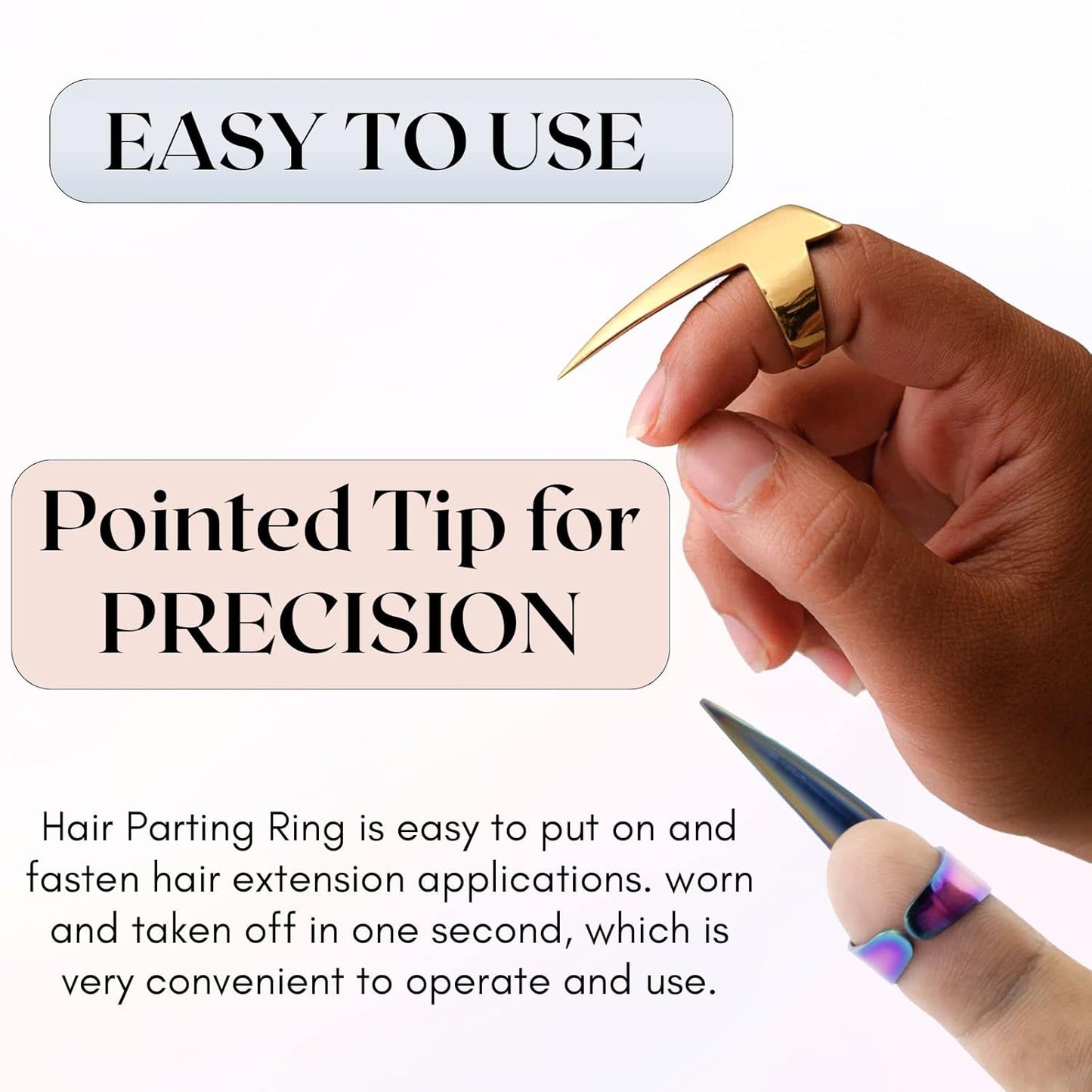 Cross Edge Pro Hair Parting & Sectioning Rings - Stainless Steel Finger Braiding Hair Pick Tools for Durable Wig, Curling, Remy Human Hair Extensions Hair Styling Tools (Silver Mirror Polish)