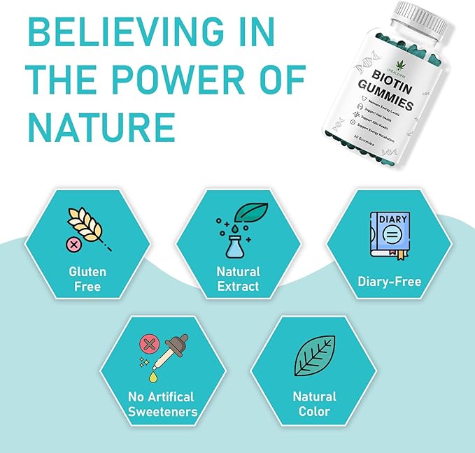 Biotin Gummies, Hair, Skin and Nails Gummies - Supports Healthy Hair - Vegan Biotin Vitamins for Women & Men (1)