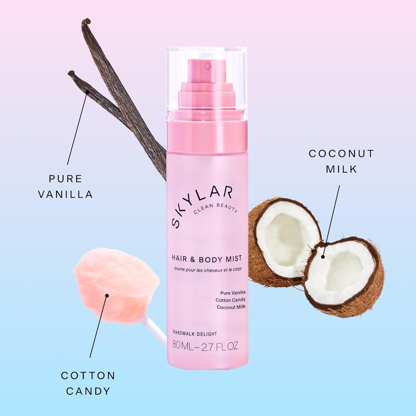 Skylar Boardwalk Delight Hair & Body Mist | Hypoallergenic & Clean Fragrance | Vegan, Cruelty Free, and Safe For Sensitive Skin | 80 ML, 2.7 Fl Oz