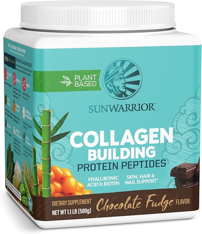 Sunwarrior Vegan Collagen Building Powder Protein Peptide with Biotin Vitamin C Hyaluronic Acid for Hair Skin Nail Dairy Free Gluten Free | Chocolate