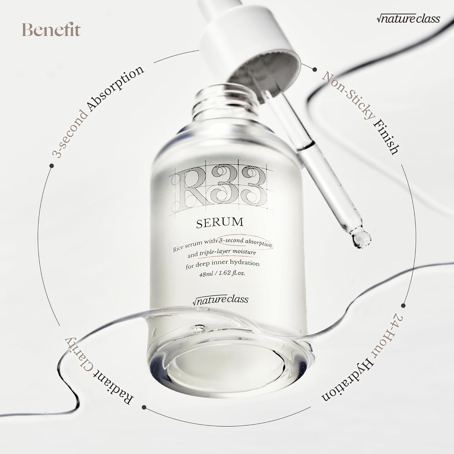 R33 Serum with Rice Complex & 10 Types of Hyaluronic Acid – Fast-Absorbing, Non-Sticky Hydrating Serum for 24-Hour Moisture, Calming, Korean Skincare (50ml / 1.69 fl.oz.)