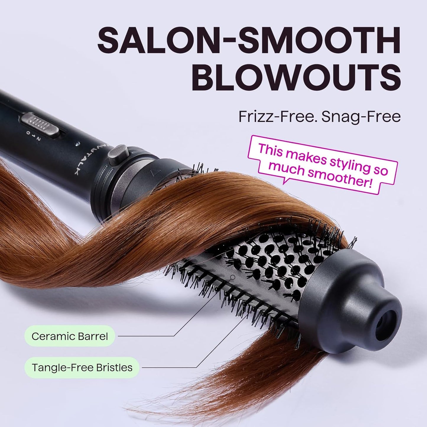 Wavytalk Thermal Brush, 1 1/2 inch Heated Round Brush with Detachable Head, Velvet Pouch and Dual Voltage for Travel, Easy to Create Blowout Look, Classic Black