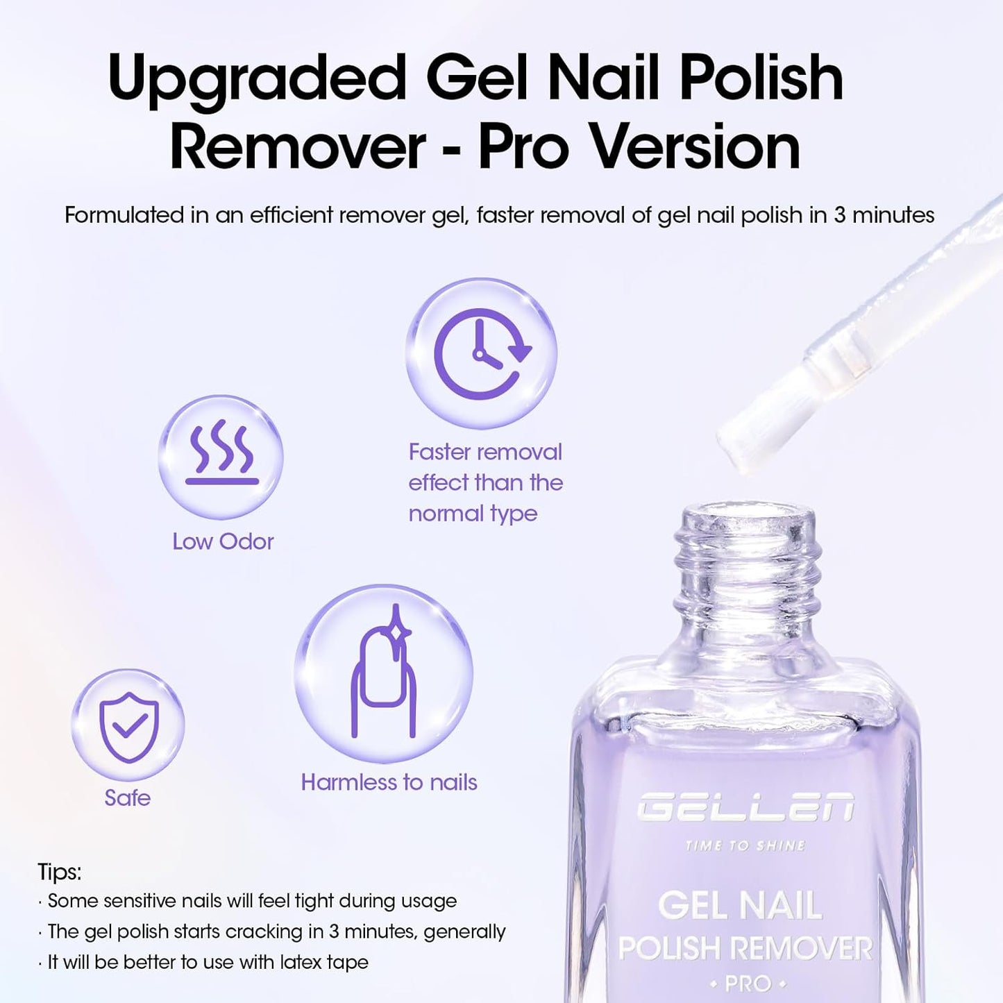 Gellen Gel Nail Polish Remover, (2pcs) Gel Polish Remover for Nails, No Need Foil, Quickly & Easy Polish Remove in 2-5 Minutes, No Need Soaking 18ml Gel Nail Remover Pro