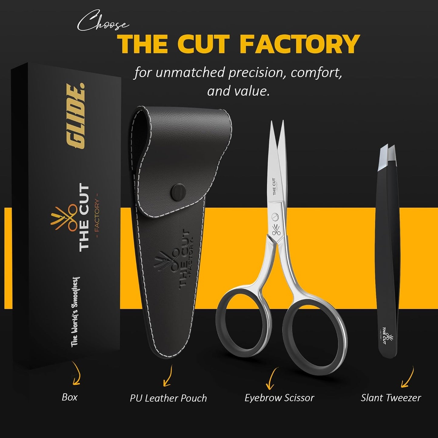 The Cut Factory- 6.5” Professional Hair Scissors & Tweezers - High Carbon 420 Stainless Steel Hair Cutting Scissors, Ultra-Sharp Barber Shears for Salon & Home, (BLACK)