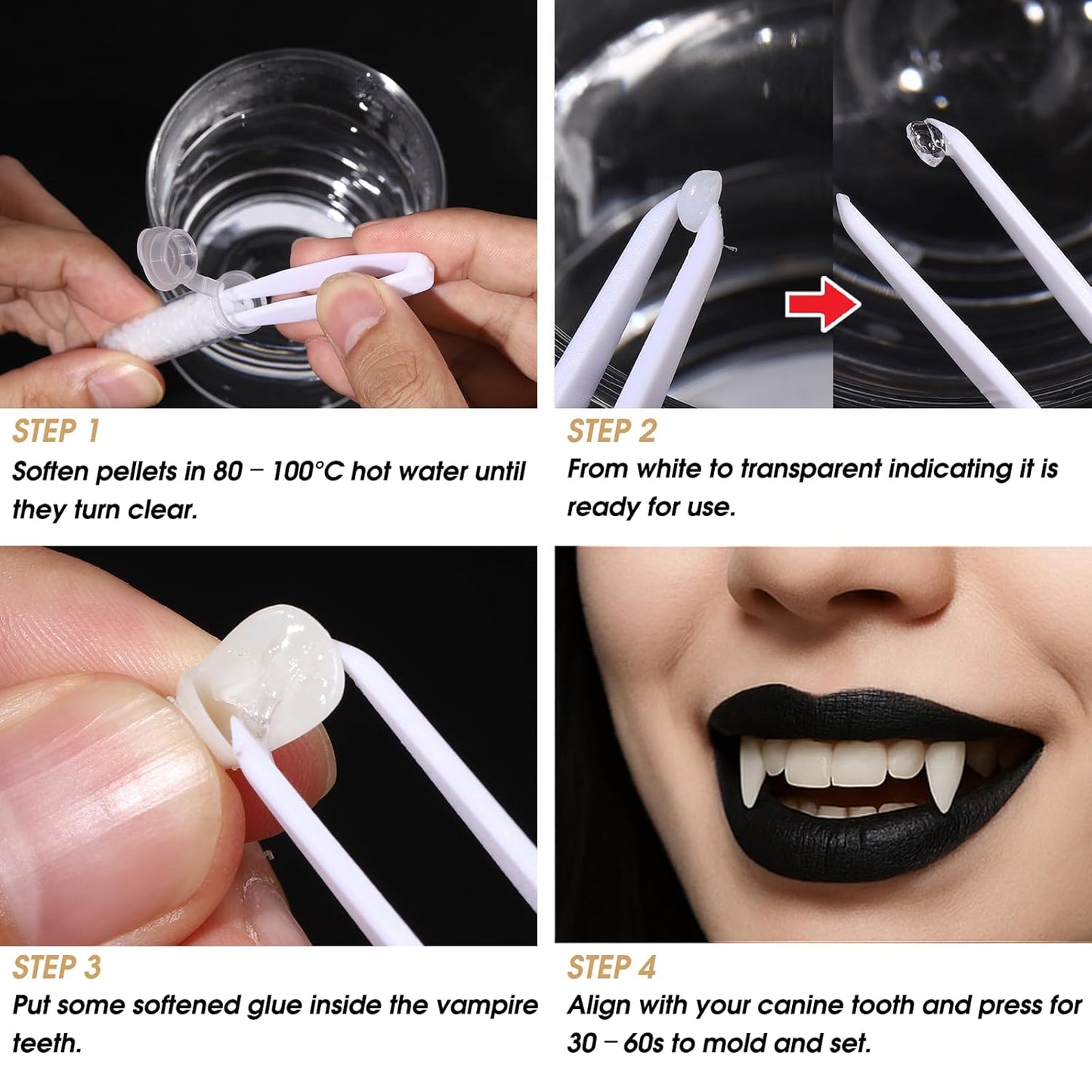 BOBISUKA Halloween Vampire Makeup Kit with Dark Fake Blood, Black Lipstick, 3 Pairs Vampire Teeth, Horror Cosplay Costume Accessories for Halloween, Vampire, Party