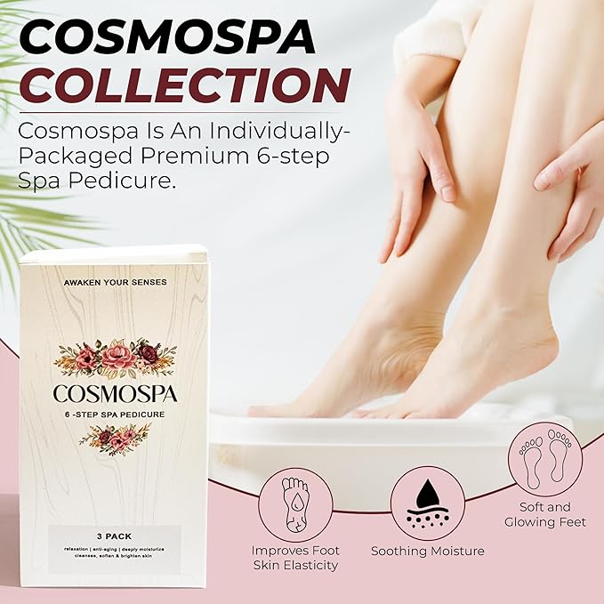 CosmoSpa Deluxe Six-Step Pedicure Set - 3 Pack, Premium Foot Care Kit for Ultimate Spa Experience at Home, Perfect for Relaxation and Rejuvenation (Pearl)