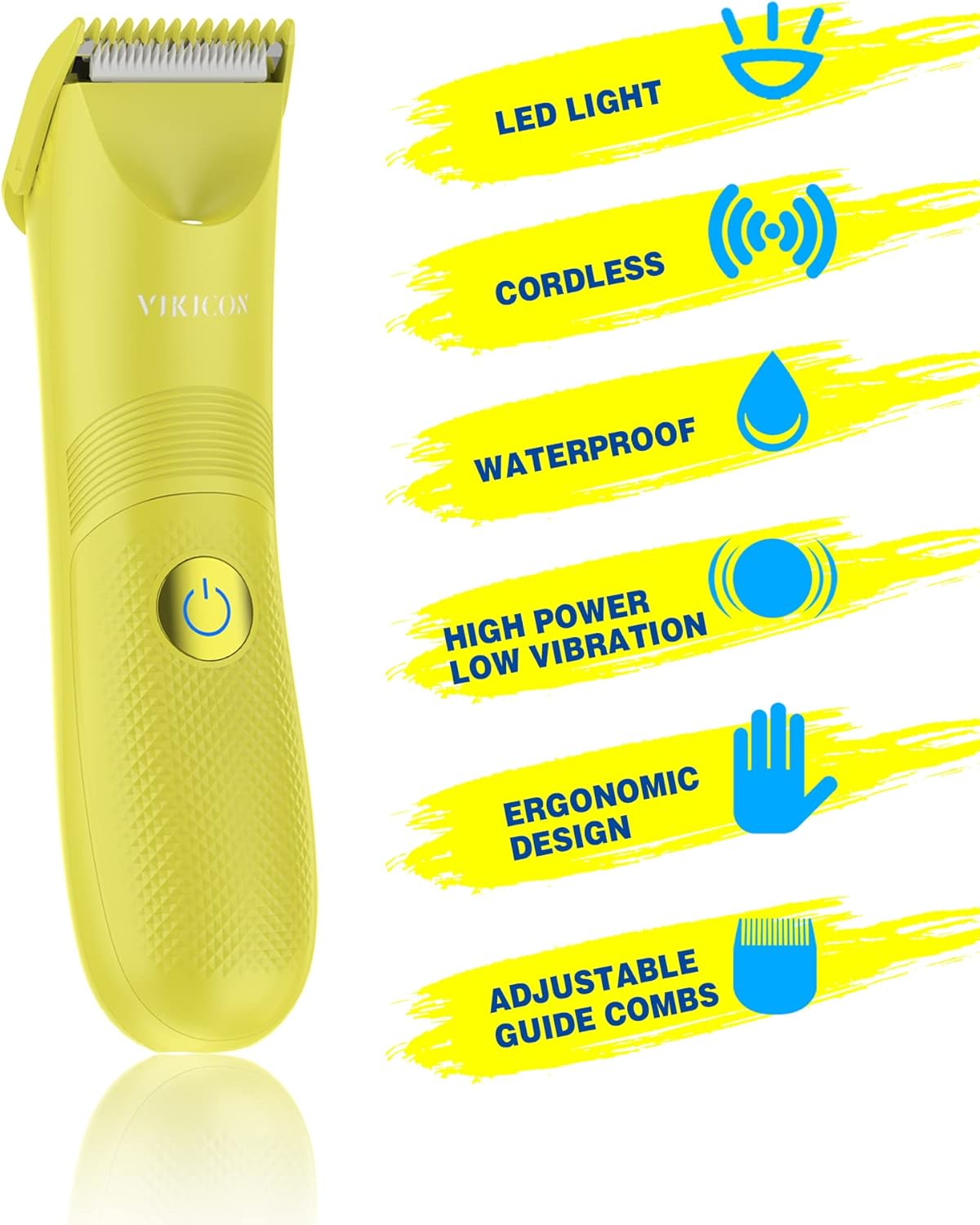 VIKICON Unisex Hair Trimmer - Cordless Electric Razor for Men and Women, Waterproof, Adjustable Length Guards, LED Light, Removable Blade Heads, 60-Minute Continuous Shaving