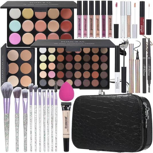 Makeup Kit For Girls,Full Makeup Set For Wonmen Includes 40 Colors Eyeshadow Palette Lip Gloss Liquid Lipstick Make up Sponge Brushes Eyebrow Concealer With Makeup Bag