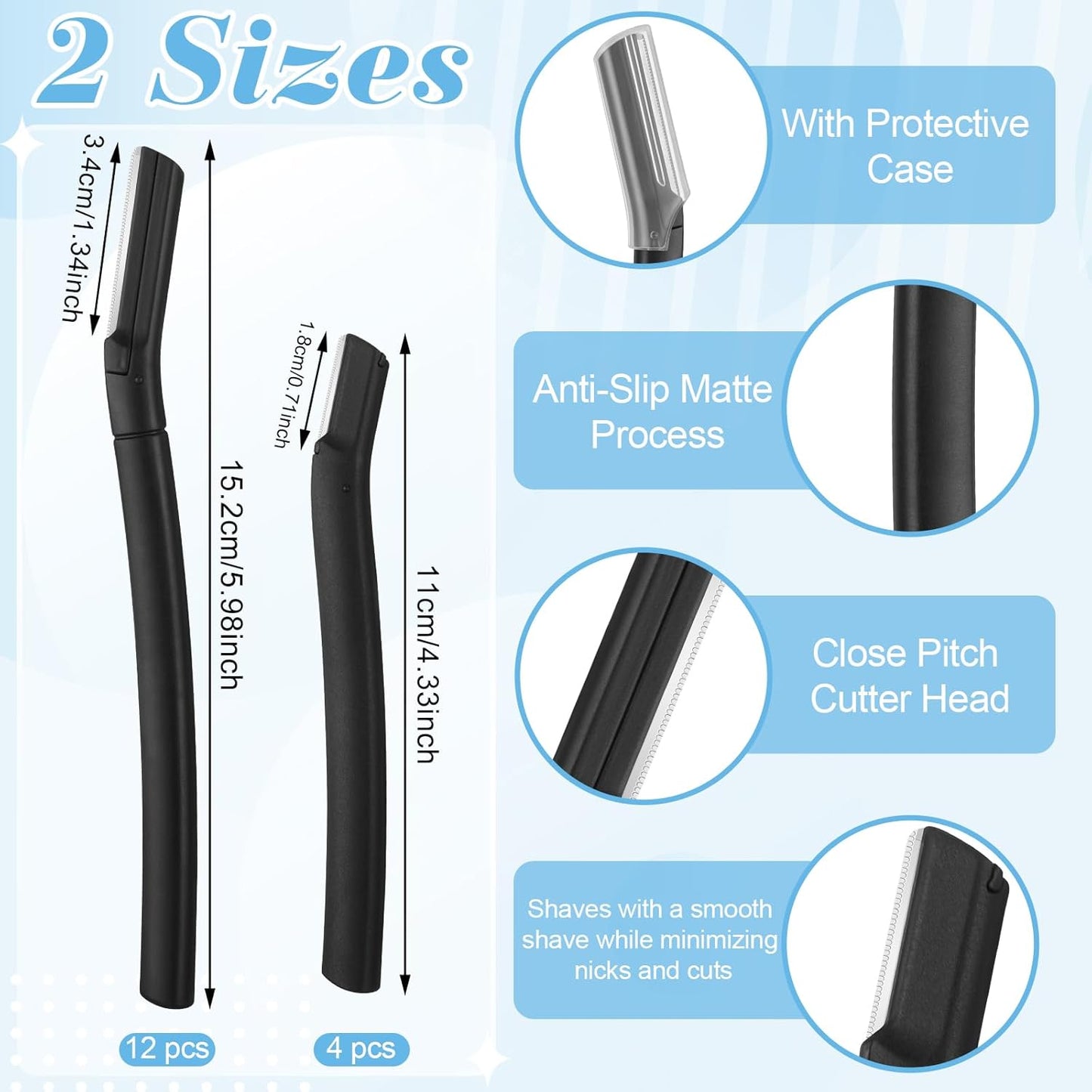 16 Count Dermaplane Razor for Women Face, Professional Facial & Eyebrow Hair Remover, Gentle Face Razors Skin Exfoliation with Precision Blades, Black