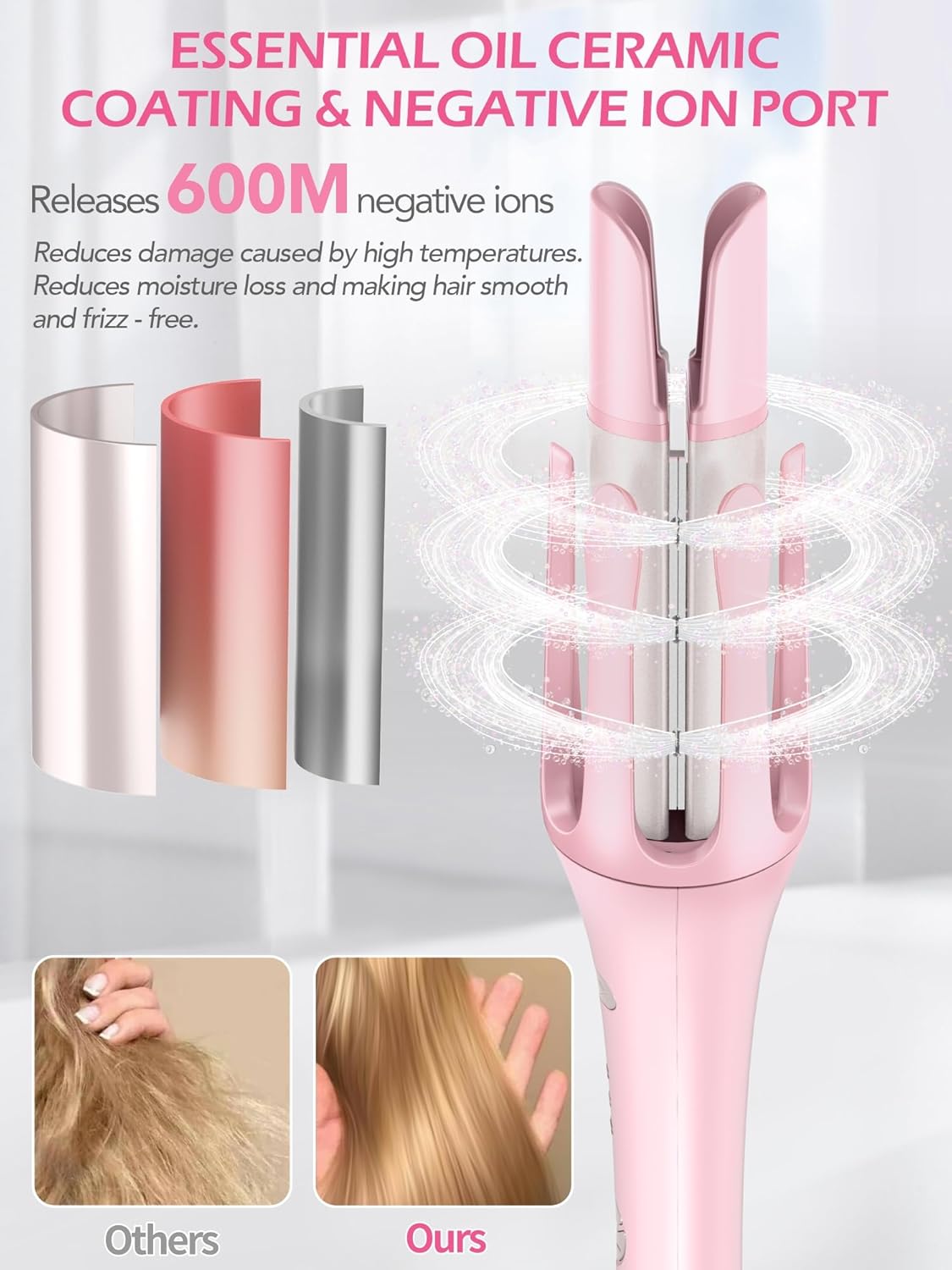 Automatic Rotating Curling Iron, ABVOT HC04 Pro Long Barrel Hair Curlers for Long Hair, Anti-Scald, Anti-Tangle, Ionic Ceramic Travel Dual Voltage 1 1/2 inch Curling Wand for Shiny & Effortless Curls