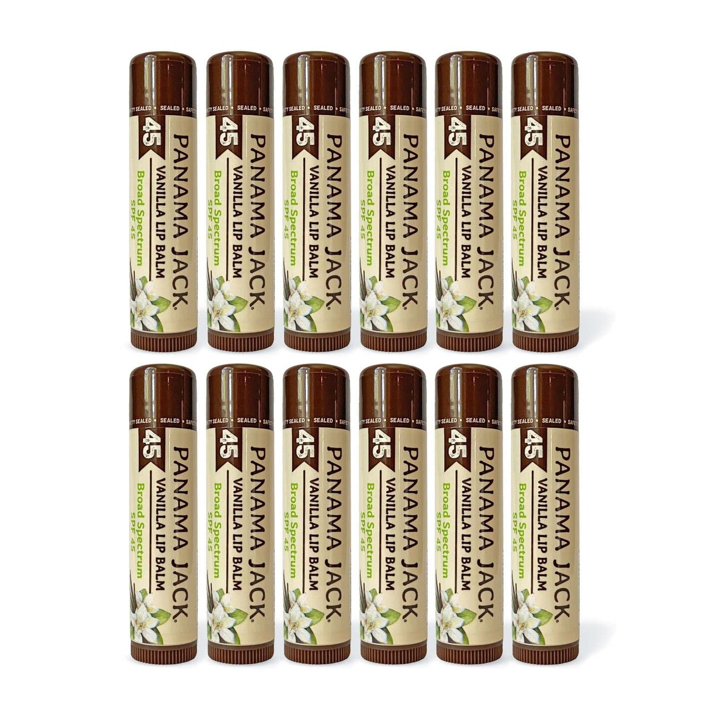 Panama Jack Sunscreen Lip Balm - SPF 45, Broad Spectrum UVA-UVB Sunscreen Protection, Prevents & Soothes Dry, Chapped Lips, Vanilla, 12-pack
