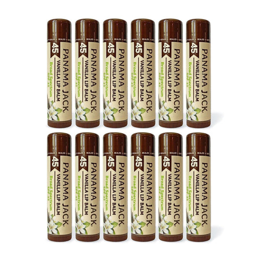 Panama Jack Sunscreen Lip Balm - SPF 45, Broad Spectrum UVA-UVB Sunscreen Protection, Prevents & Soothes Dry, Chapped Lips, Vanilla, 12-pack