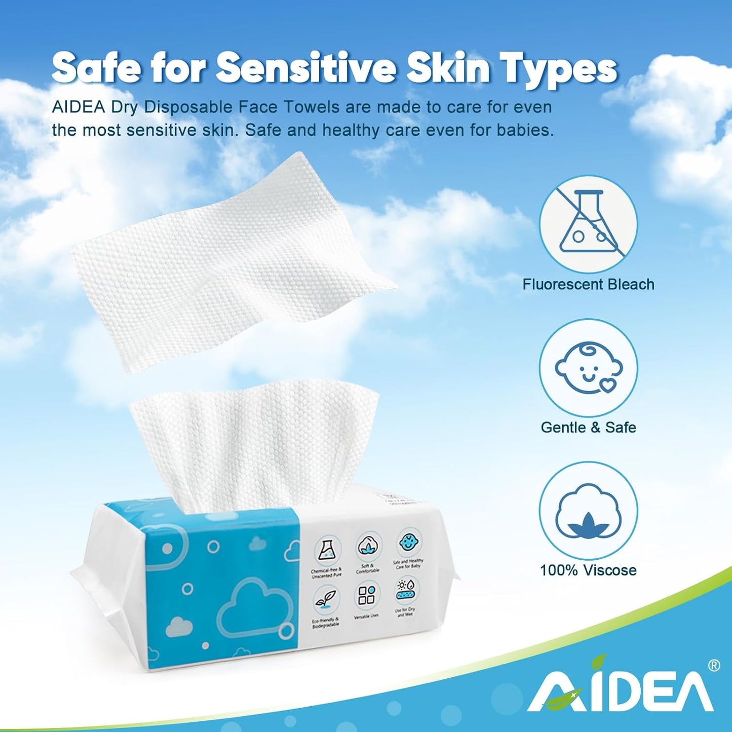 AlDEA Face Towels Disposable-600Ct, Face Towelettes for Sensitive Skin, Clean Facial Wipes for Makeup Removing, Facial Cleansing, Travel, Dry Wipes Face Cloths