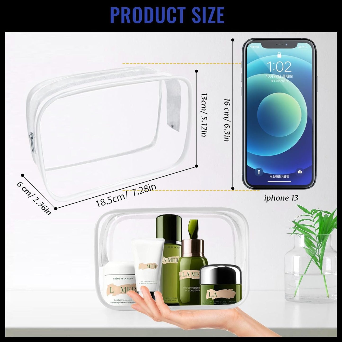 16 Pieces Clear Makeup Bags Bulk, TSA Approved Toiletry Bag for Travel, PVC Waterproof Cosmetic Pouches Clear Pouch with Zipper for Men and Women Carry-on Travel Essentials Cosmetic Bags (White-M)