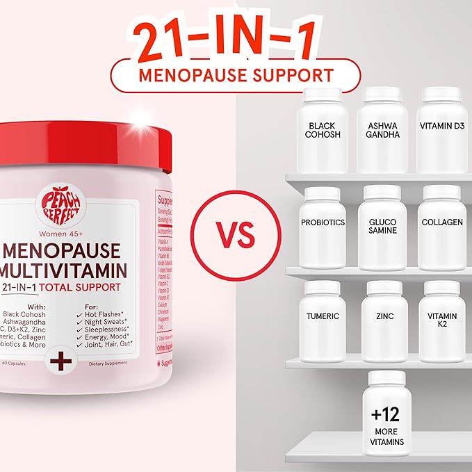 Menopause Multivitamin | 21 Vitamins for Women 45+ | Black Cohosh, Ashwagandha, Vitamin D3+K2, Probiotics & Collagen | Support for Hot Flashes, Mood Swings, Joint & Skin Health | 30 SVG