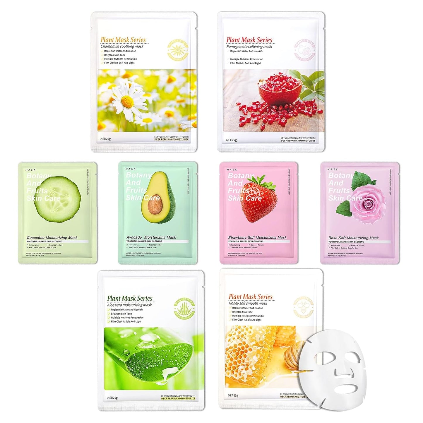 8PCS Hydrating Facial Sheet Mask,Moisturizing Face Masks Skincare Gift Set,Long Lasting Face Mask Skin Care & Facial Mask Kit for All Skin Types 11