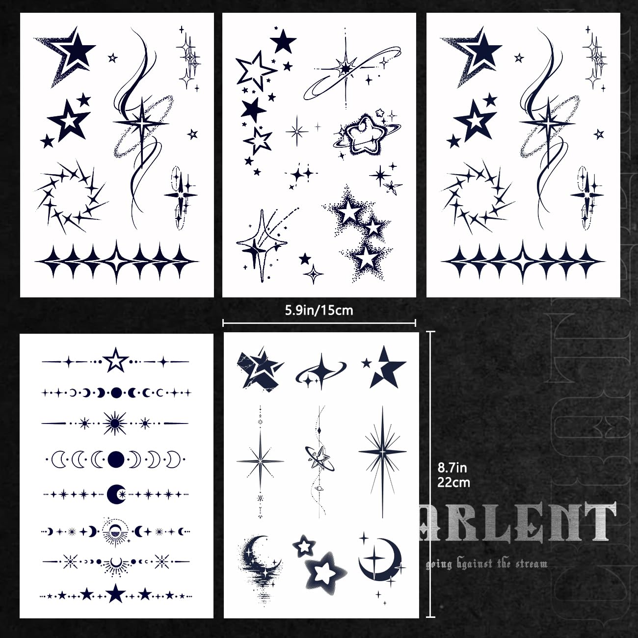 CHARLNET Semi-Permanent Tattoos - 2 Weeks Long Last Stars Tattoos for Women Men Face Neck Body/Fades Naturally/No Reflection/Waterproof