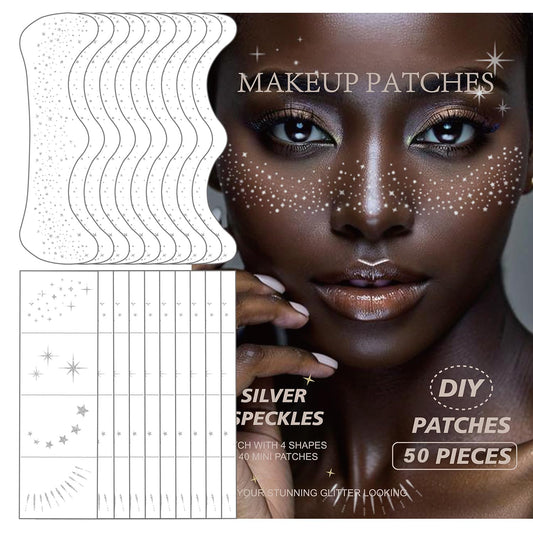20 Pcs Silver Glitter Freckles,20 Pcs Face Gems with 4 Shapes - Sparkling Self-Adhesive Face Jewels for Festival, Rave & Party Makeup - Waterproof Face Glitter Patches for Women & Teens