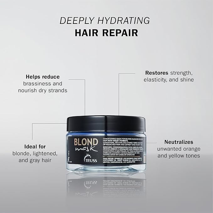 TRUSS Purple Hair Mask & Blonde Toner - Deep Conditioning Hair Treatment for Blonde, Bleached or Gray Strands - Neutralizes Orange & Yellow Tones - Restores Strength, Elasticity & Shine (6.35 oz)