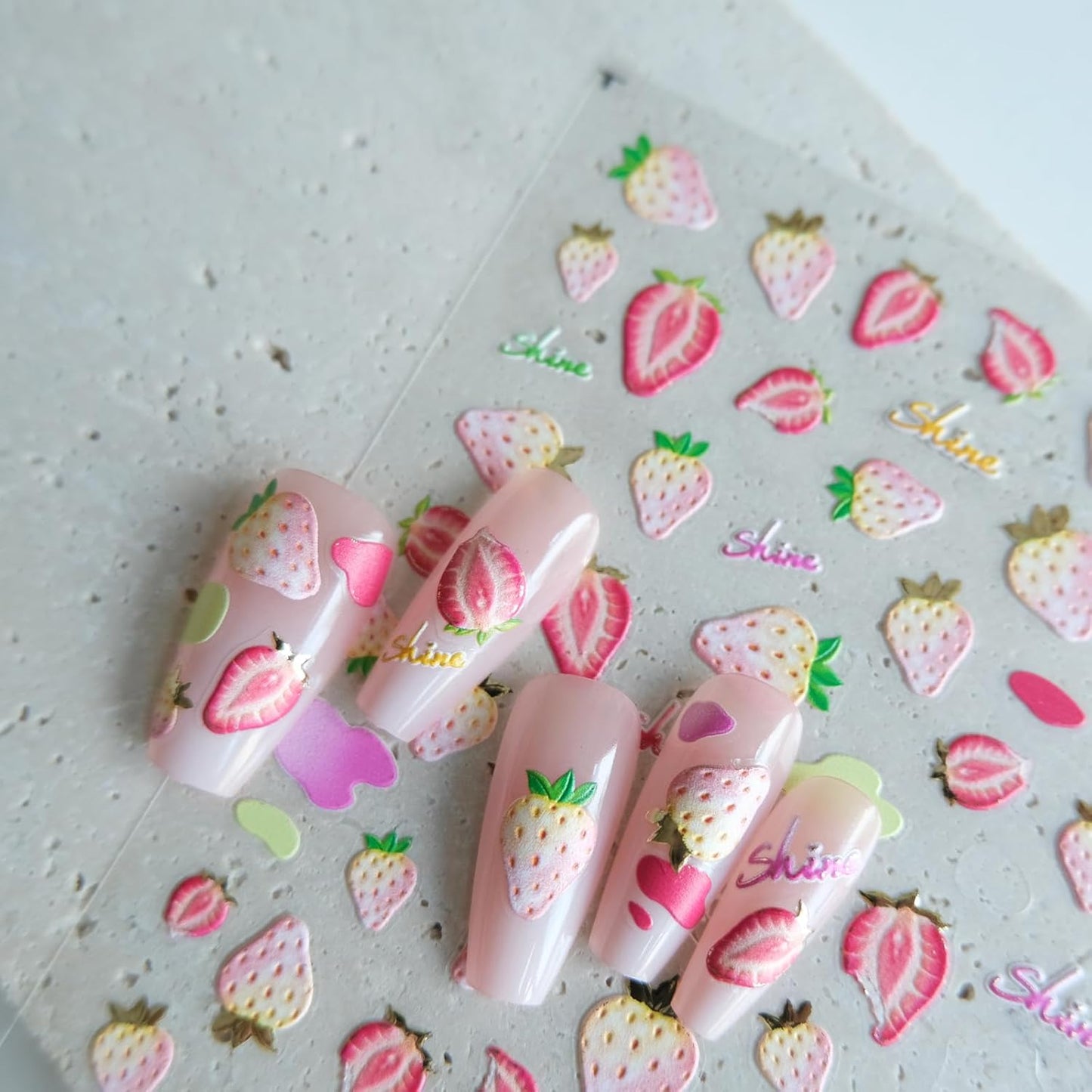 Golden Strawberry Nail Art Stickers, Embossed Cute Fruit Decals, Self-Adhesive Design, Accessories for Women, Nail Supplies