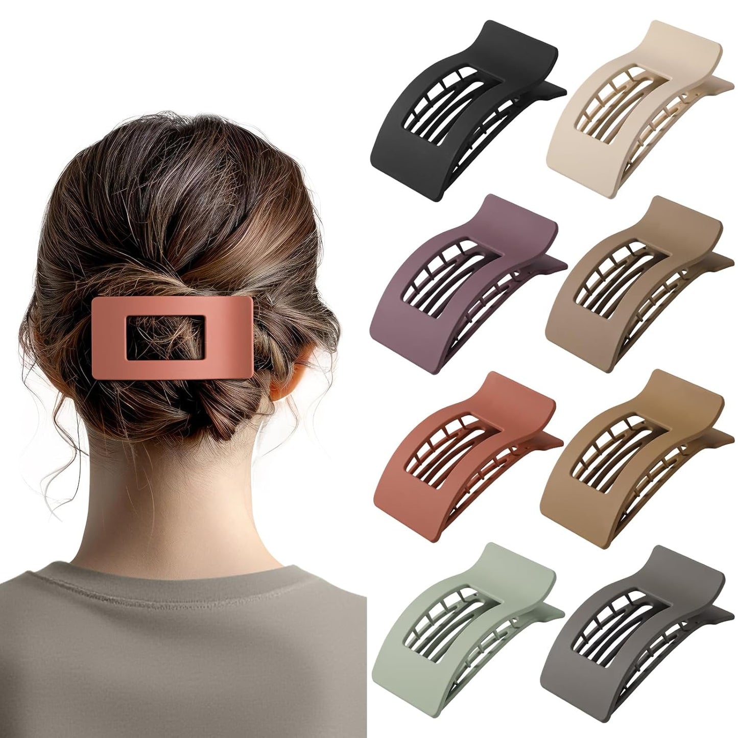 8 Pack French Flat Hair Clips for Women – Large Matte No-Slip Claw clips for Thick & Thin Hair, Strong Hold Styling Barrettes Accessories (Neutral)