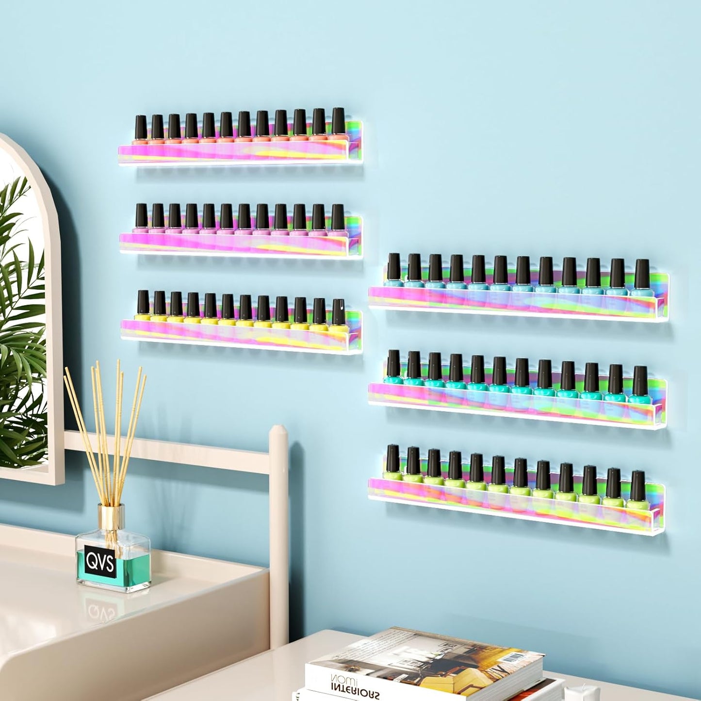 FEMELI Nail Polish Wall Rack (Iridescent, 15 inch)