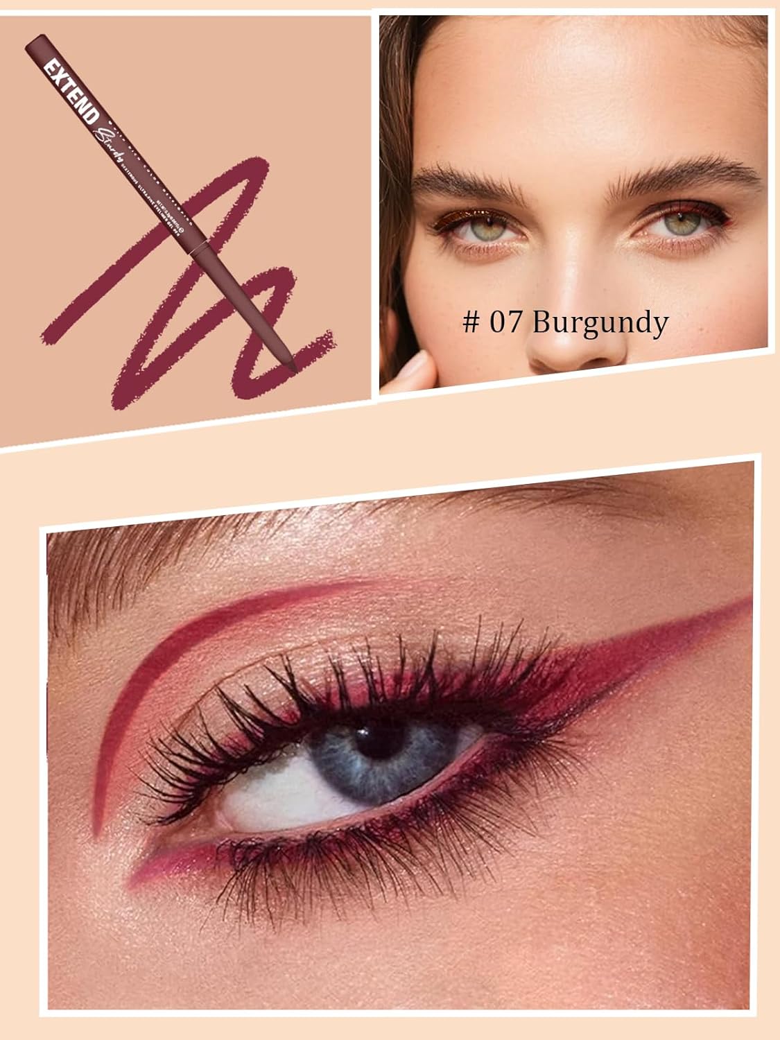 Burgundy Gel Glitter Eyeliner Pencil, Metallic Waterproof Smudge-Proof Creamy Retractable Smooth Eye Liner pen, Hypoallergenic Long Lasting Eyeliner Brightener Pen Crayon Eye Makeup Gift for Women#07