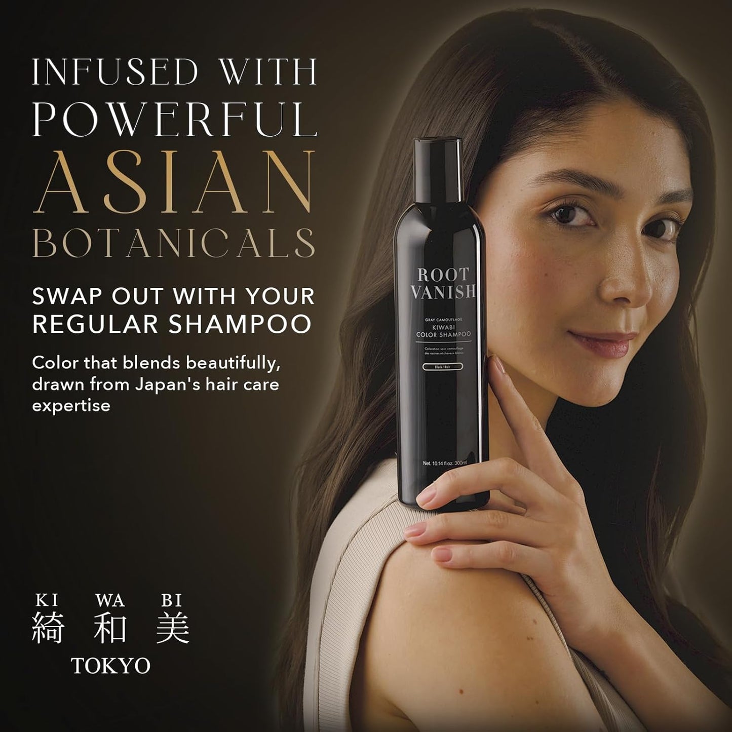 KIWABI Hair Color Shampoo for Gray Coverage – Gradual, All Natural Hair Dye Shampoo for Women & Men – Hydrating, Sulfate-Free, Ammonia-Free, Vegan Scalp Care with 31 Botanicals (Dark Brown)