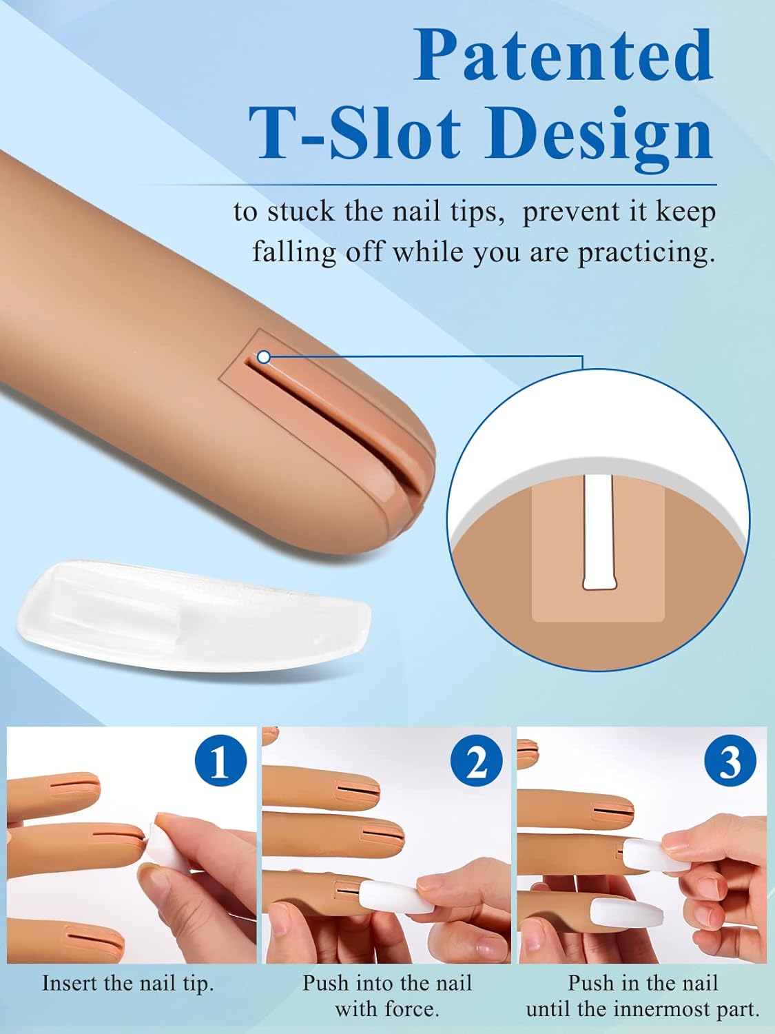 Practice Hand for Acrylic Nails, Flexible Movable Nail Practice Hands, 200PCS Nail Tips Never Fall Off Finger Never Break Nail Hand Practice, Silicone Acrylic Practice Hand Fake Hand for Nail Practice