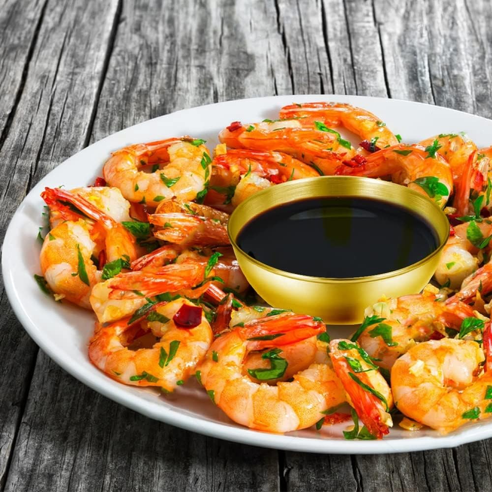 12 Pack 3.2inch Stainless Steel Sauce Dishes Mini Individual Saucers Bowl Round Seasoning Dishes Sushi Dipping Bowl Appetizer Plates, Golden