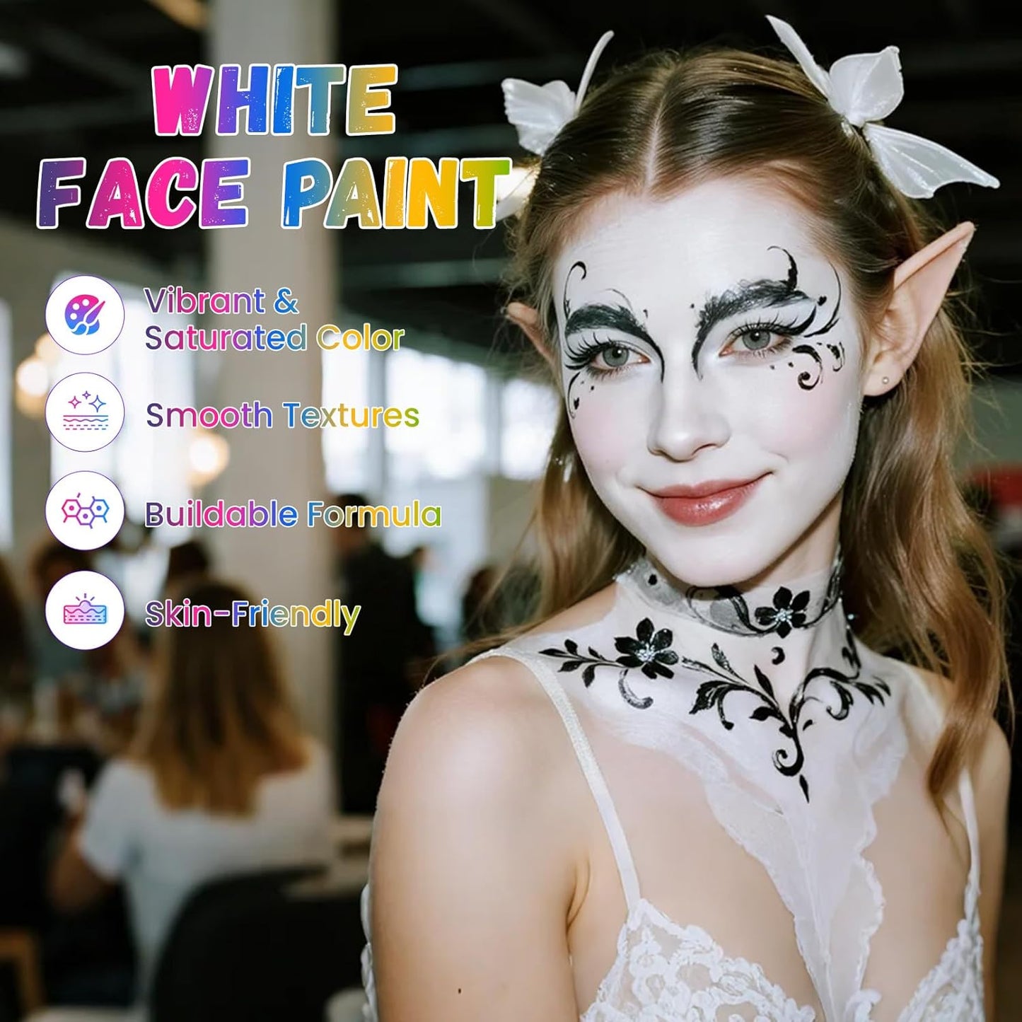White Face Paint, Water Based Facepaint, Non Toxic & High Pigment White Body Paint for Halloween, Easter, Costume, Cosplay, Clown Makeup 1.06 Oz.