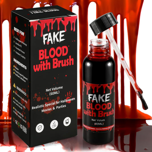 Halloween Fake Blood with Brush Cap – 60ML Dark Blood Coagulated Look for Realistic SFX Makeup, Vampire Zombie Wound Effects, Fake Blood Makeup for Clothes, Face, Cosplay, Theater,Party