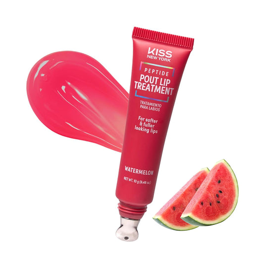 KISS NEW YORK Peptide Lip Treatment, Hydrating & Non-Sticky Tinted Plumping Balm, Shea Butter Castor Oil & Squalane Reduces Look of Fine Lines, Softer & Fuller Lips with Cooling Metal Tip (Watermelon)