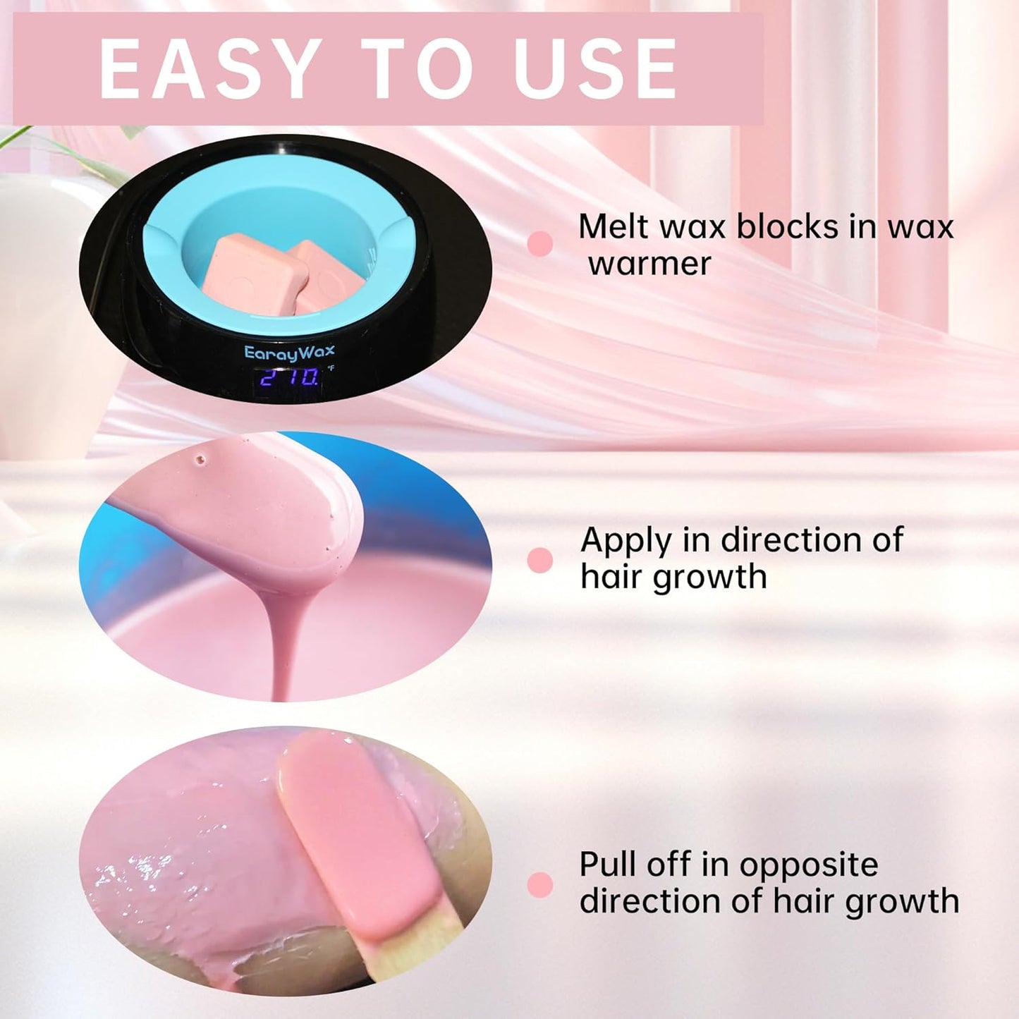 Hard Wax, 1lb Wax Blocks for Hair Removal Sensitive Skin with Rose Formula, Perfect for Full Body, Facial, Brazilian Bikini, and Legs at Home Wax Refill for Women Men