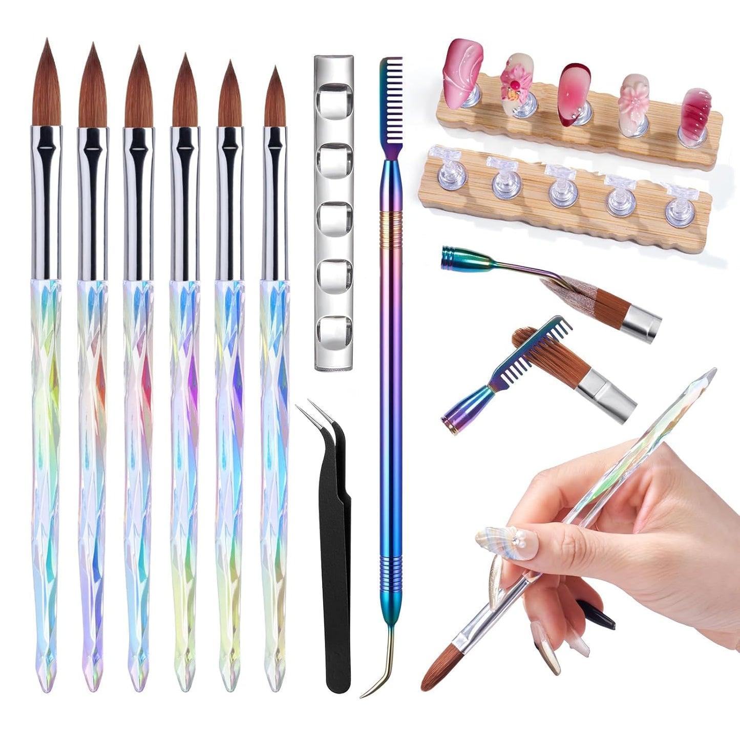 Quaferen 23PCS Acrylic Nail Art Brushes Set Size 6/8/10/12/14/16 Kolinsky Brushes for Acrylic Application Professional for Powder Nail Extension 3D Carving Builder Gel Brush for DIY Salon Home