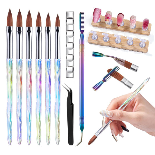 Quaferen 23PCS Acrylic Nail Art Brushes Set Size 6/8/10/12/14/16 Kolinsky Brushes for Acrylic Application Professional for Powder Nail Extension 3D Carving Builder Gel Brush for DIY Salon Home