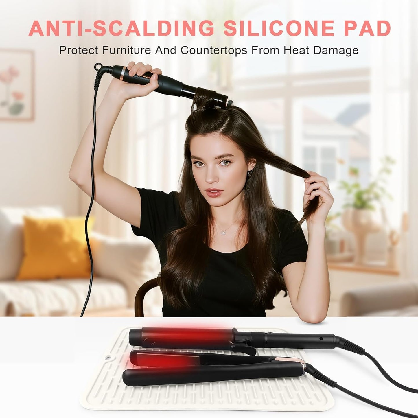 Oversize Silicone Heat Resistant Mat for Curling Irons, Flat Irons, Hair Straighteners and Hot Hair Styling Tools, Portable Hot Tools Sleeve Pad for Travel Vanity Salon(14.2" x 11.0")