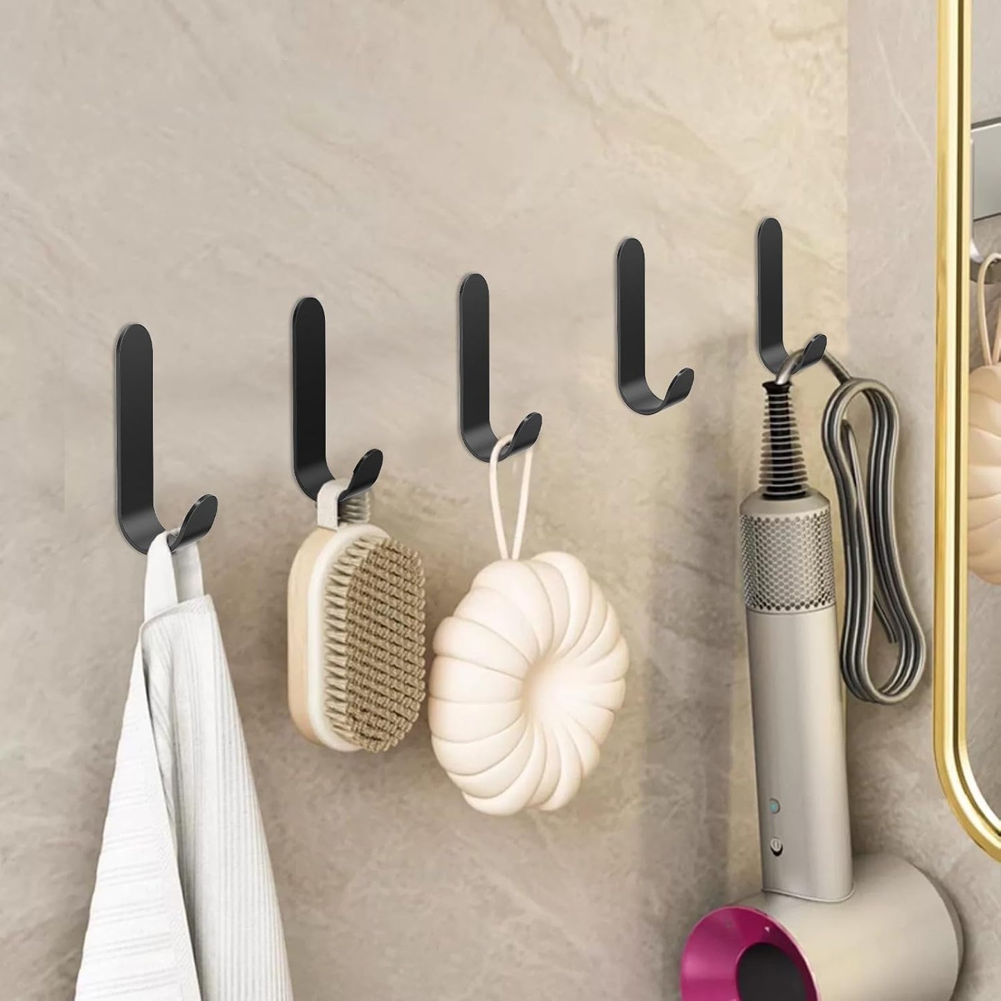 Adhesive Towel Hooks, 20 PCS Stainless Steel Self Adhesive Wall Hooks, Black Heavy Duty Shower Hook, Waterproof Oilproof Rustproof for Bathroom, Kitchen, Living Room