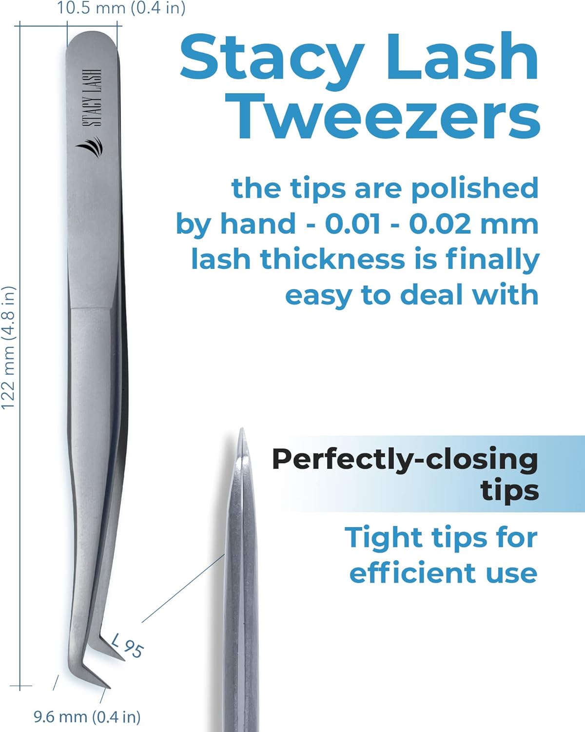 Stacy Lash STL-9 Eyelash Extension Tweezers/Precision Tool for Volume Extensions & False Lashes Application & Premade Fans/Curved Tweezer Tip/Beauty Accessories/Eyelashes Supplies