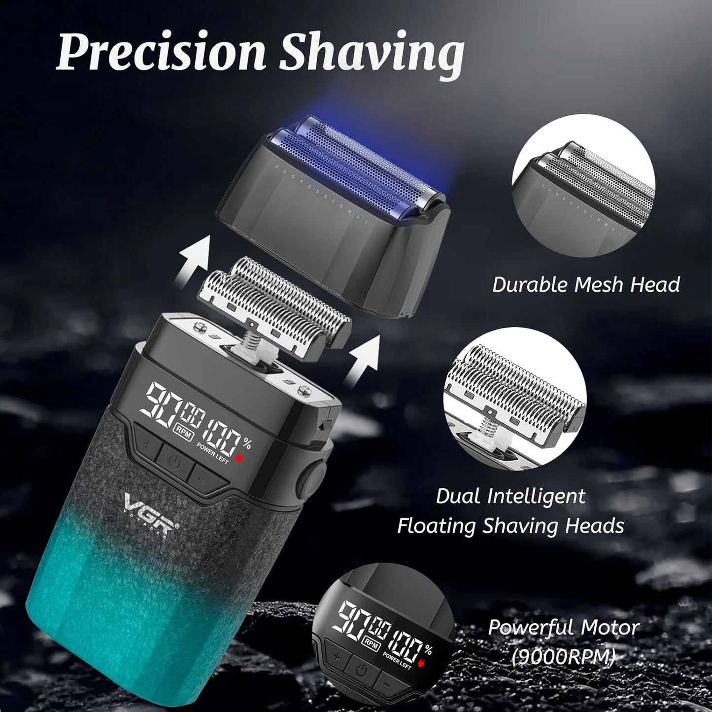 VGR 640S3 Professional 3 in 1 Hair Cutting Kit, 9000RPM Hair Clippers for Men Professional Hair Trimmer & Foil Shavers Set, Cordless Mens Barber Combo for Home, for Him(Green)