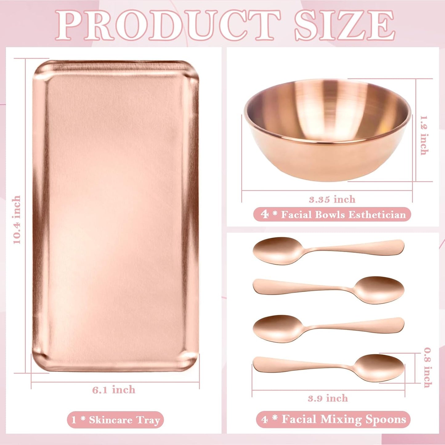 9 PCS Rose Gold Esthetician Supplies 4 Rose Gold Facial Bowls Esthetician 4 Facial Mixing Spoons Facial Mask Mixing Bowl Large Stainless Steel Skin Care Tray Esthetician Spoons for Skin Care Face Mask