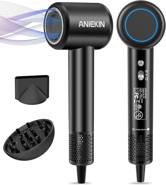 Hair Dryer, High-Speed Ionic Low Noise Blow Dryer with Brushless Motor for Fast Drying, Thermo-Control Quiet Compact Hair Blow Dryer with Magnetic Diffuser for Curly Hair for Home Travel Salon