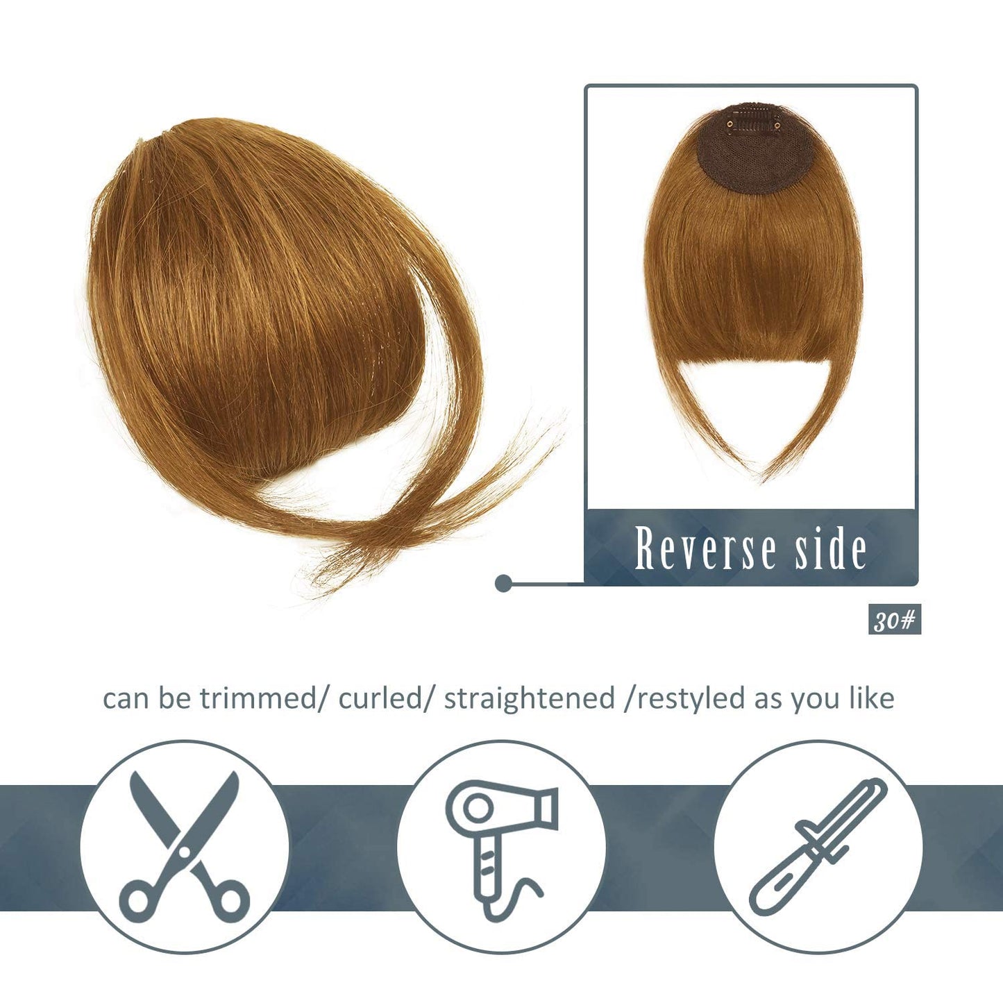 BARSDAR Real Human Hair Clip in Bangs - Human Hair Clip in Bangs for Women - Ginger Blonde Thick Bangs Extensions Fringe with Temples Dyeable Real Hair Bangs Hairpieces - Golden Ginger Blonde