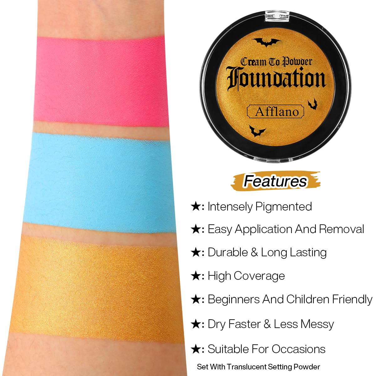 Gold Face Body Paint, Highly Pigmented Cream to Powder Metallic Gold Face Painting for Kids & Adults, Pro Non Toxic Shimmer Fine Powder & Highlighter Makeup for Halloween Cosplay, Art, Theater, Stage