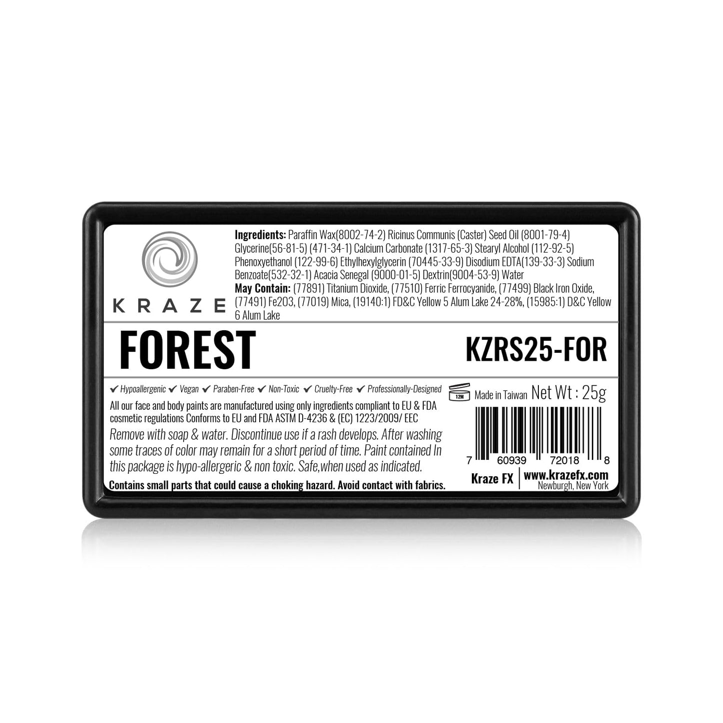 Kraze FX Dome Stroke - Forest (25 gm), Professional 1-Stroke Split Cake, Hypoallergenic, Non-Toxic, Water Activated Face & Body Painting Makeup Supplies for Sensitive Skin, Kid Safe, Adults