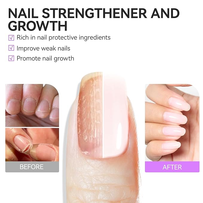 Gelike EC Nail Strengthener for Man: Milky White 15ml 6 in 1 Natural Nail Hardener Extra Strong and Growth - Nail Polish Hardener for Weak and Damaged Nails