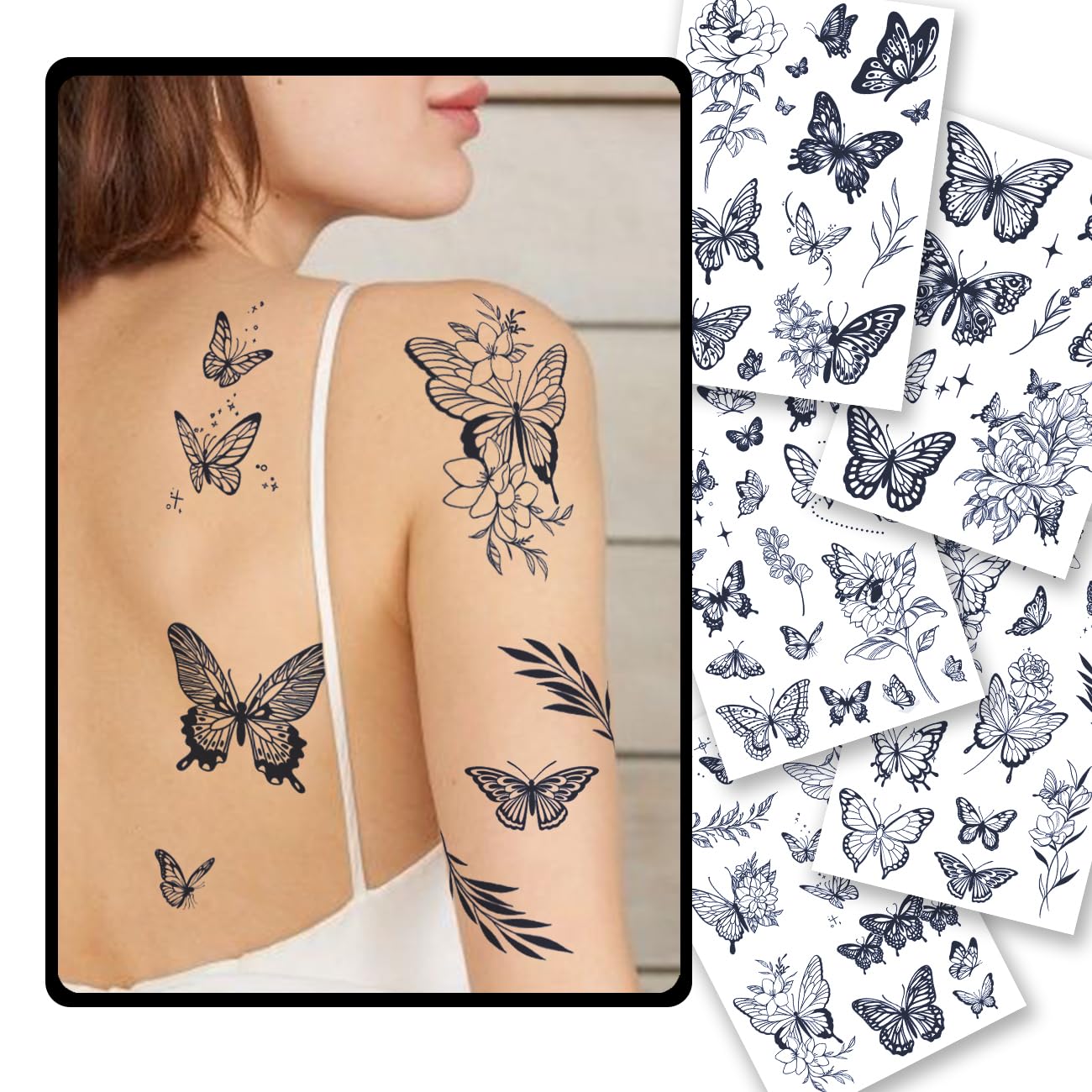 CHARLNET Butterfly Semi-Permanent Tattoos for Women - 2 Weeks Long Last,Realistic Butterfly Fake Tattoos for Body Art/Fades Naturally/No Reflection/Waterproof