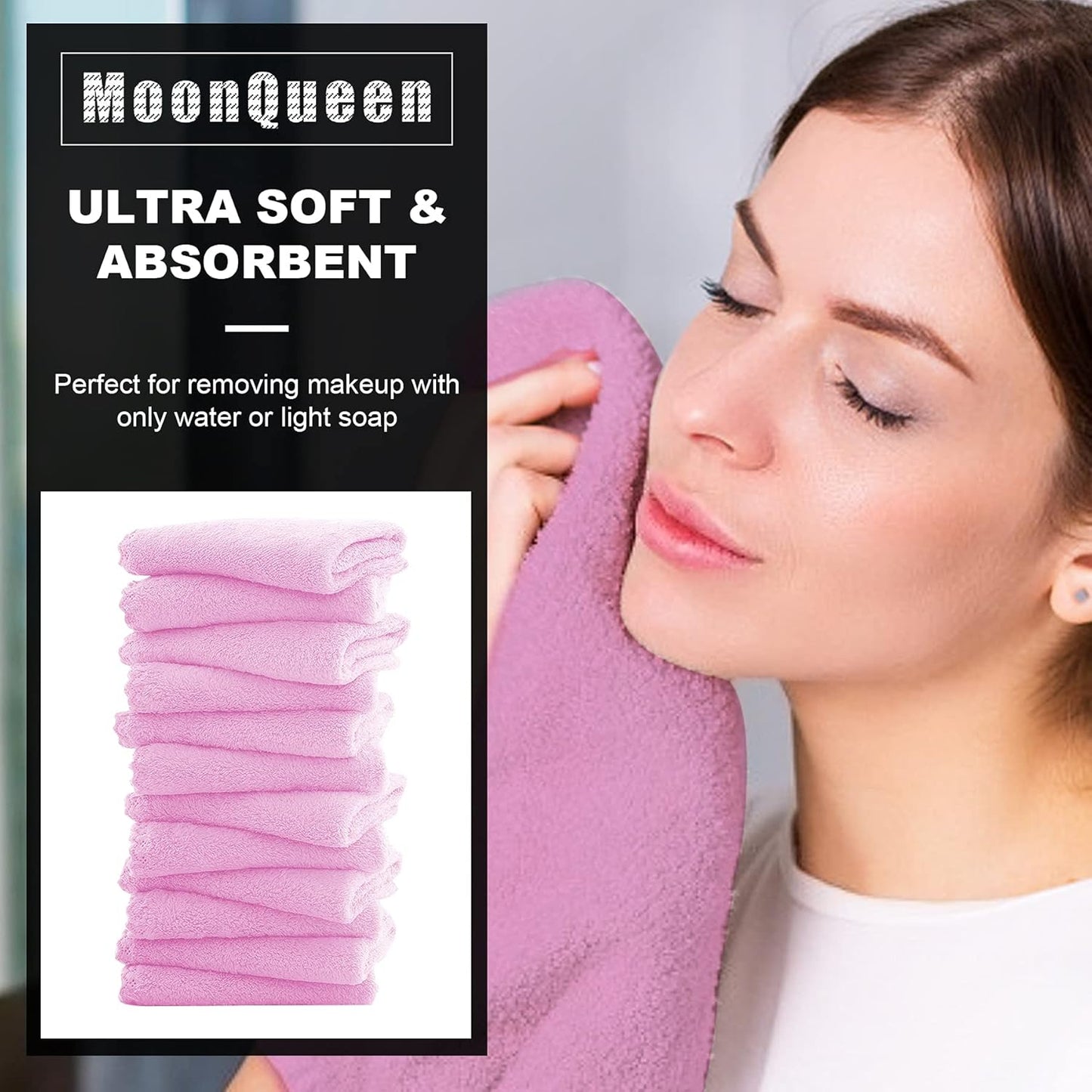 MOONQUEEN Microfiber Facial Cloths Fast Drying Washcloth 12 Pack - Premium Soft Makeup Remover Cloths - Frozen Berry