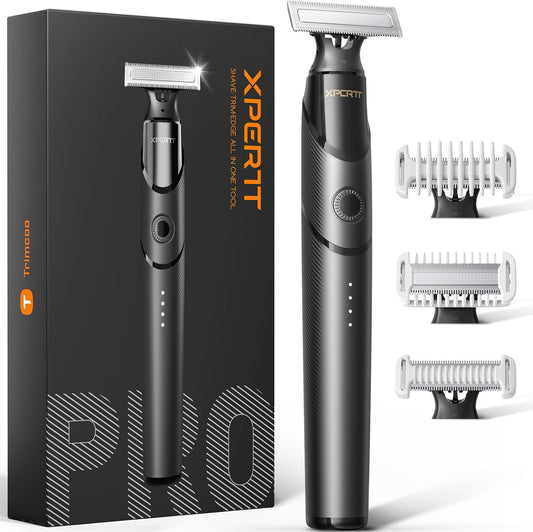 [2025 Upgraded Beard & Body Hair Trimmer for Men [All-in-One] USB-C Fast Charging, Groin & Ball Hair Painless Electric Shaver, Travel Razors, Waterproof Wet/Dry Groomer, Black(Lite)